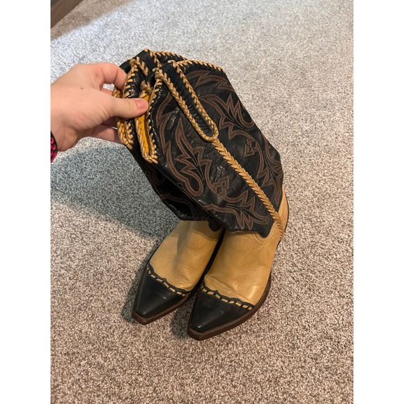 Old Gringo Cowboy Boots Pointed Toe Black & Beige Leather Western Style 7.5 E - Picture 2 of 9